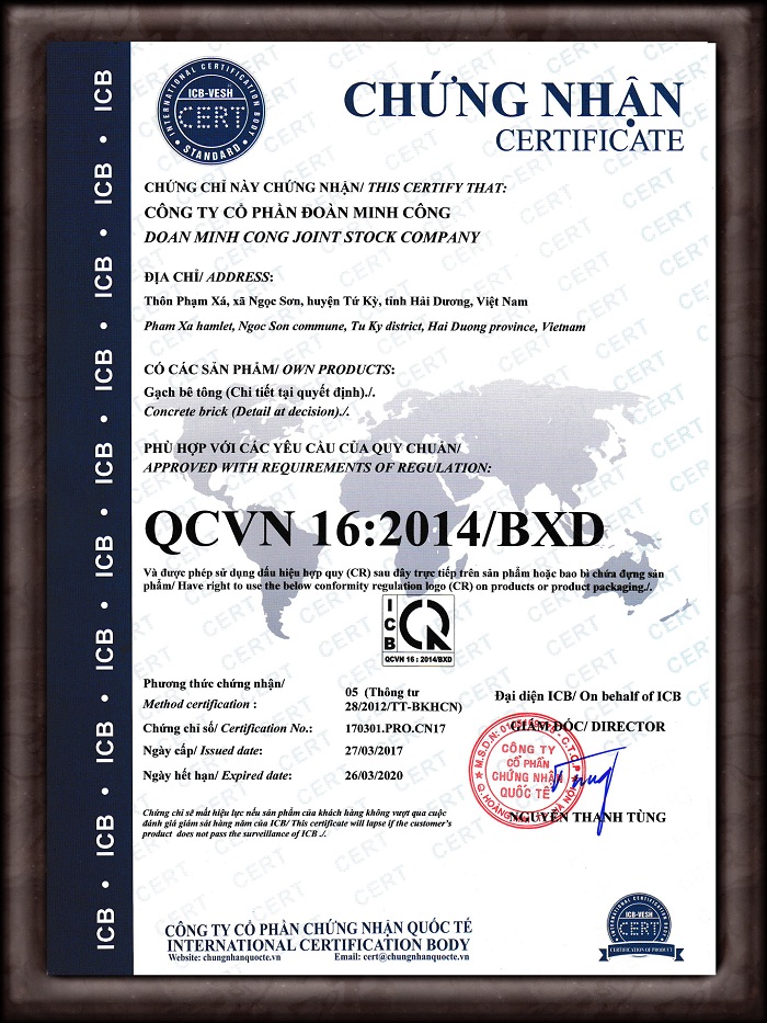 DmC đạt chứng nhận QCVN 16:2014/BXD DmC đạt chứng nhận QCVN 16:2014/BXD